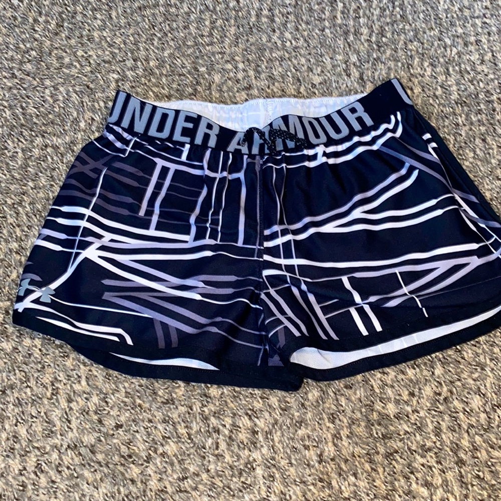 Under Armour Black, White, and Grey Athletic Running Shorts